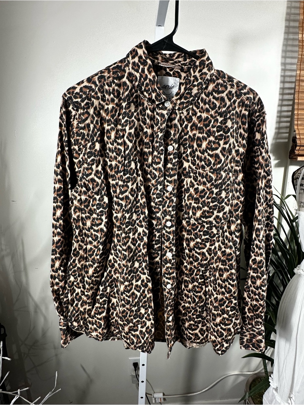 N223. Aerie Leopard Print Button Down Shirt